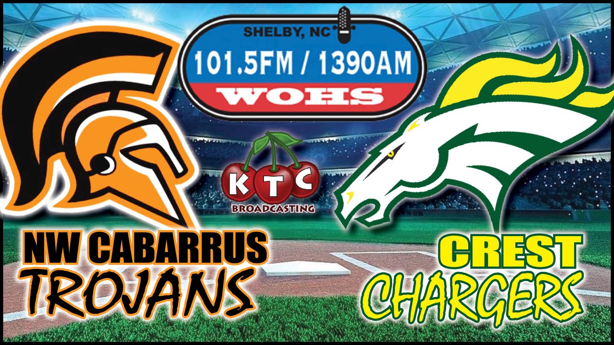 KTCBroadcasting's tweet photo. Listen to NC Prep Baseball Playoffs  
6:45pm Friday, May 8th https://t.co/h4wyj07akW  WOHS 101.5FM &amp; 1390AM 
NW Cabarrus Trojans @ Crest Chargers https://t.co/QSGG455Qxs