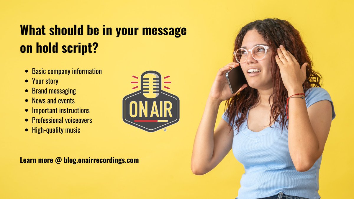 OnAirRecordings's tweet photo. If you have to put callers on hold, you’d better give them something to listen to! Waiting in silence is, well, a silent killer for customer service.

If you’re putting together a message-on-hold script, here are things you can include. 👇
https://t.co/8N4LmZuVxm https://t.co/lH8lvfrGn4