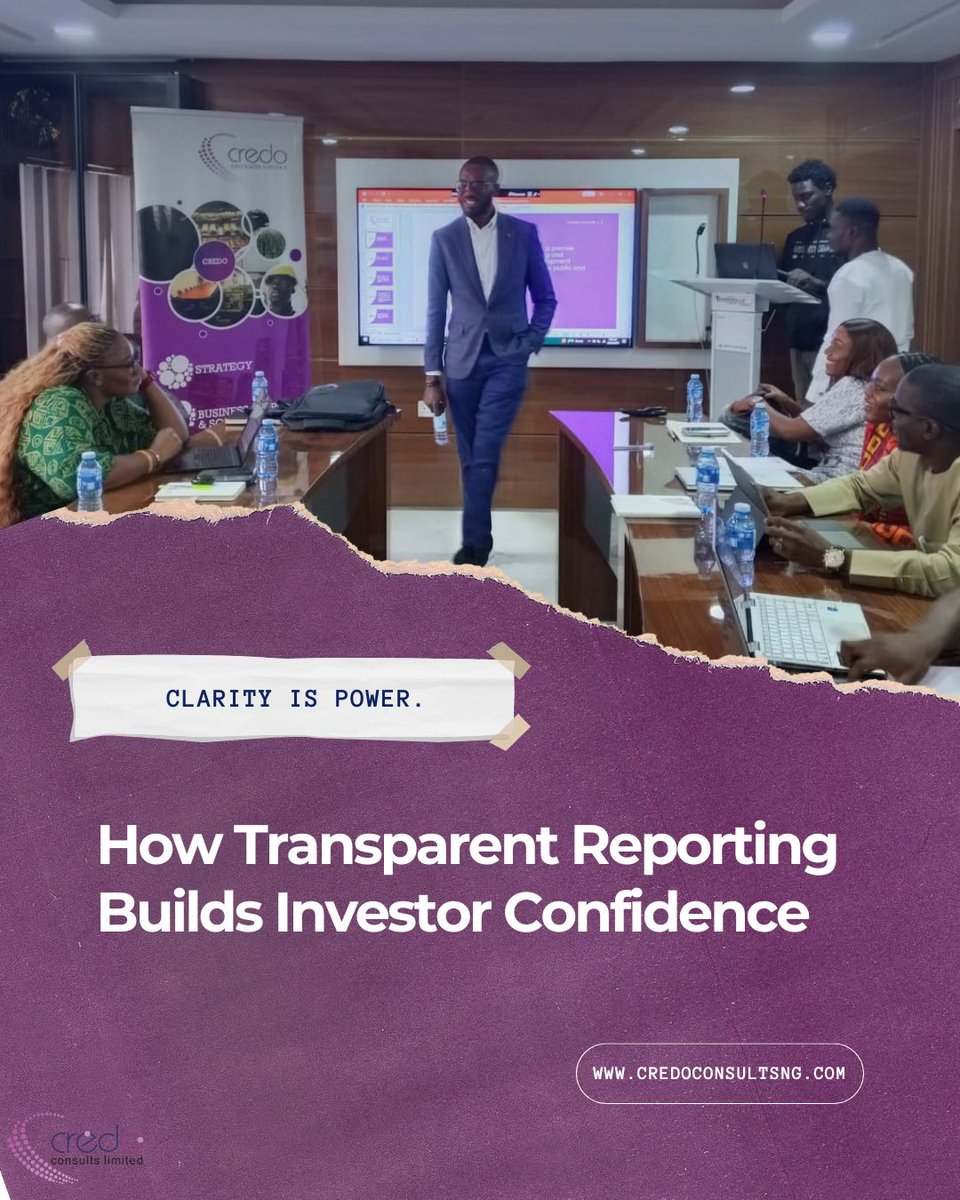 CredoConsults's tweet photo. In today’s volatile business environment, investor confidence is one of the most valuable assets an organization can have.
But confidence isn’t built on assumptions, it’s built on transparency.
When organizations are open about their financial performance, decision-making https://t.co/eCpfkFgWkC