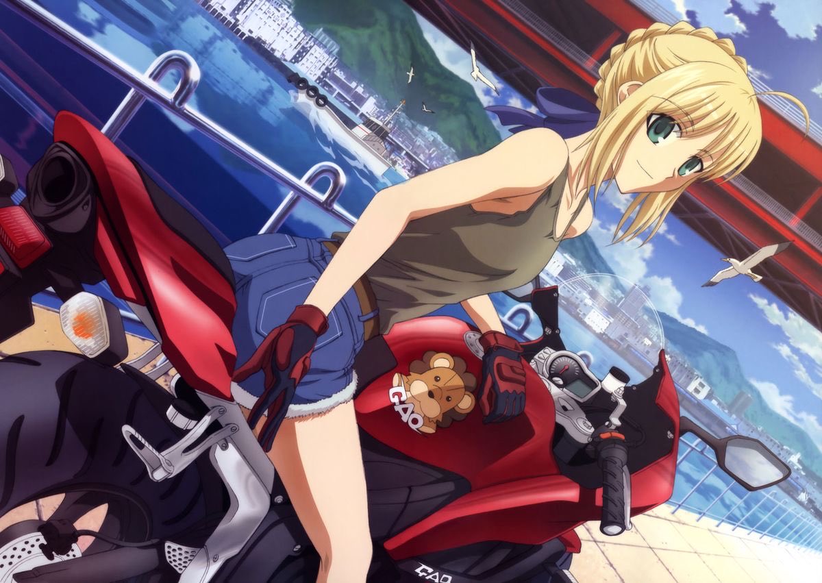 Too__Pac's tweet photo. official illustrations of Saber on a motorcycle are my favorites https://t.co/LCMhl4uiHu