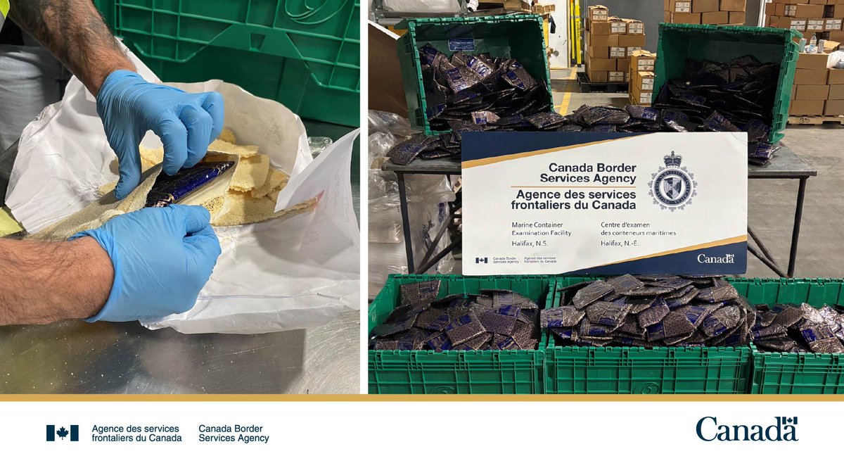 FrontiereCan's tweet photo. Les agents de l'#ASFC à #Halifax, en N.É., ont empêché l'introduction au Canada de près de 250 kg de cocaïne provenant de la République dominicaine. La @GRCONT a arrêté plusieurs personnes et a porté des accusations. En savoir plus : https://t.co/VU6cj3bsEz https://t.co/ZDdUi59zLh