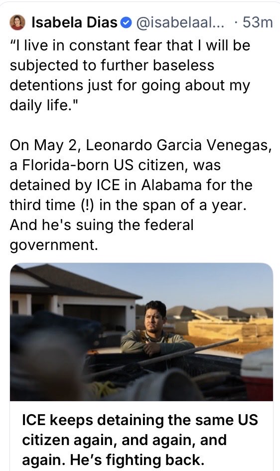 WTF this poor man Leonardo Garcia Venegas who is a Florida born U.S citizen was detained in Alabama by ICE agents again.This is the third time Leonardo an American born citizen been detained all because the color of his skin and because ICE agents don’t believe his paperwork.