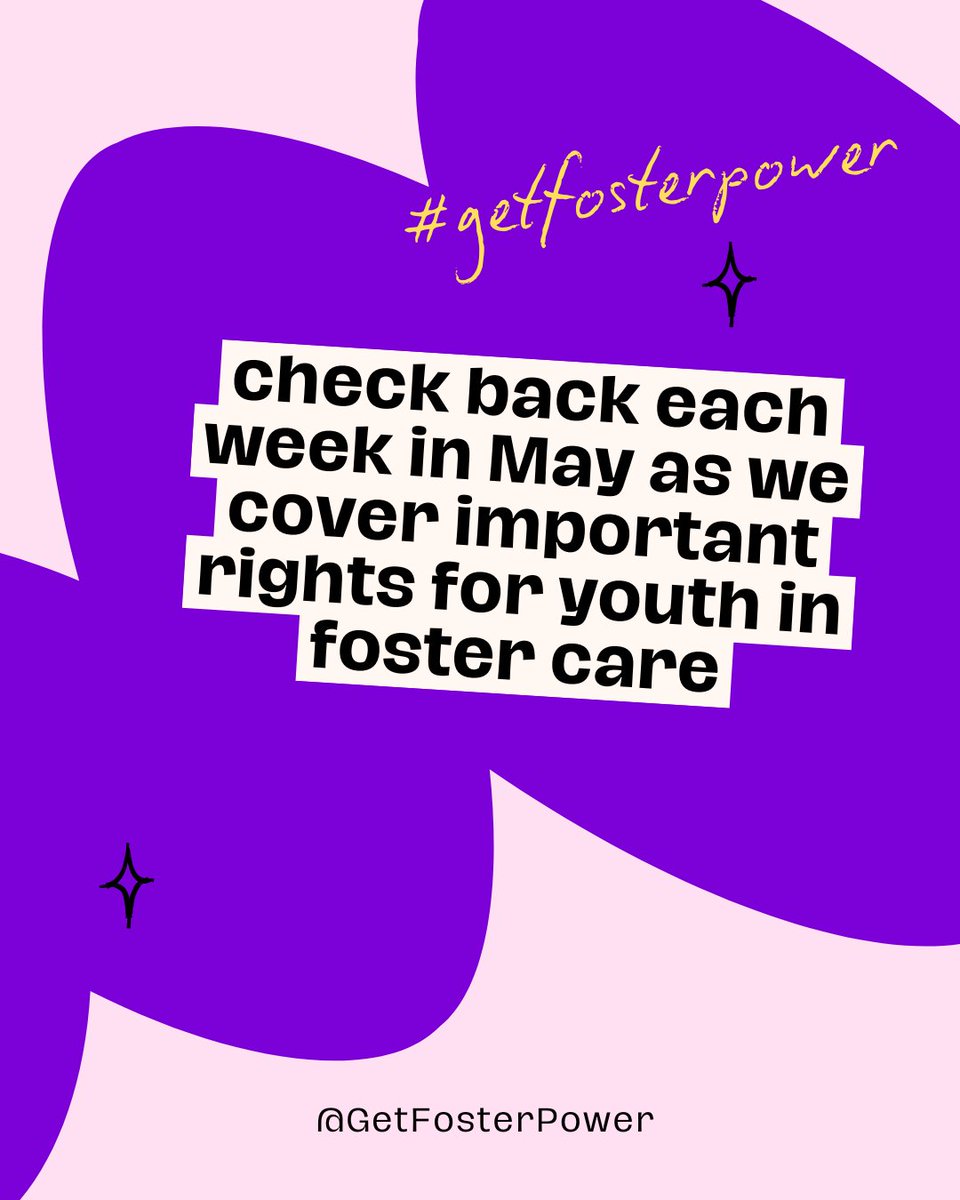 GetFosterPower's tweet photo. It's #fostercareawarenessmonth and every week we're dropping some important info on youth rights. You don't want to miss this. 👉 Follow @getfosterpower and download the app — link in bio.
#getfosterpower #fostercare https://t.co/YUJorxDZM3