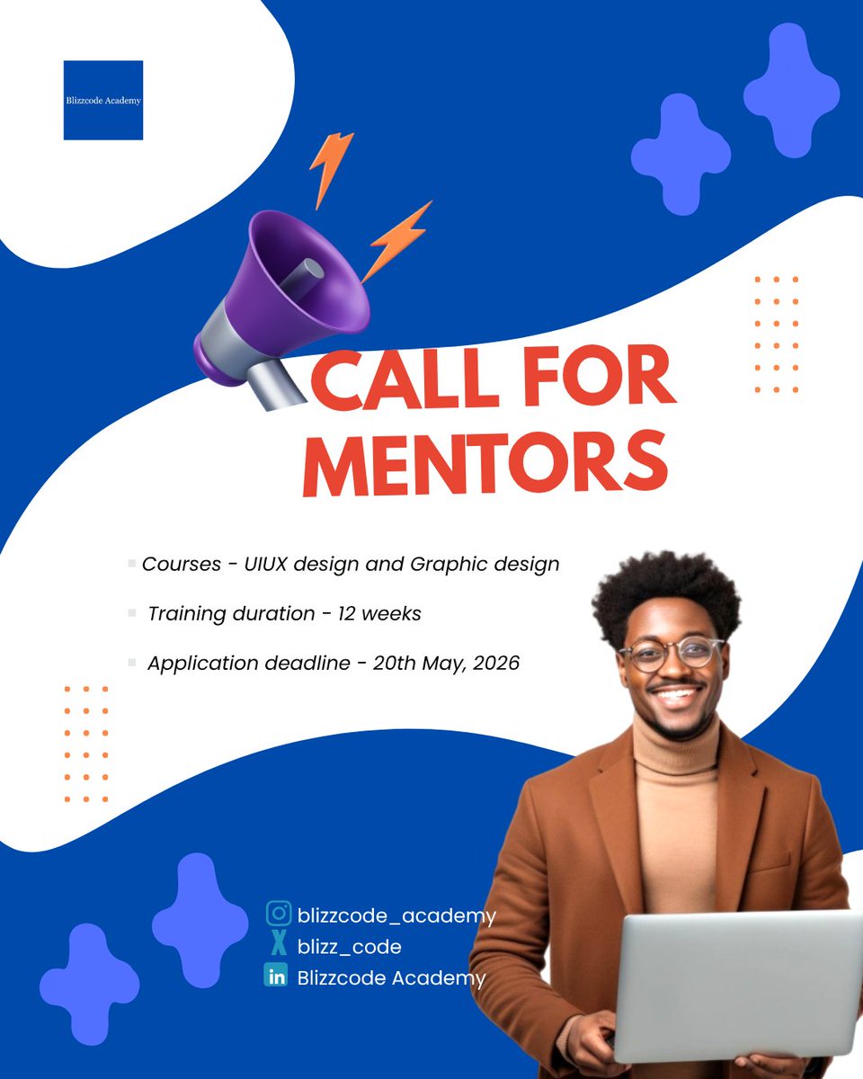 blizz_code's tweet photo. CALL FOR MENTORS!!!

Are you an individual who love sharing your knowledge with people?

We are opening applications for mentors to teach in our Cohort 3 Program. 

https://t.co/5L6vOTOqHr https://t.co/jTRbplw0To