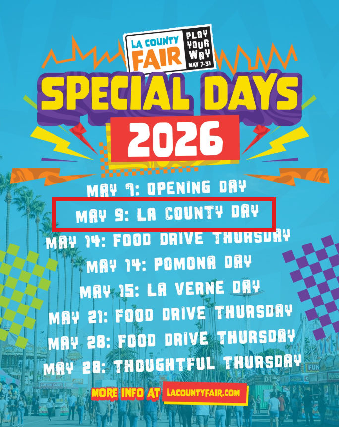 CSSDLA's tweet photo. Ready for a day of fun? 🎡 Join @cssdla at the @lacountyfair on May 9 from 11 AM-4 PM! Stop by our table &amp; connect with #childsupport professionals to assist you w/your case. Also, enjoy other free resources and all the fair has to offer 🎉 #Pomona
More ➡️https://t.co/r61UaDHWkl https://t.co/crdqBiBHfD