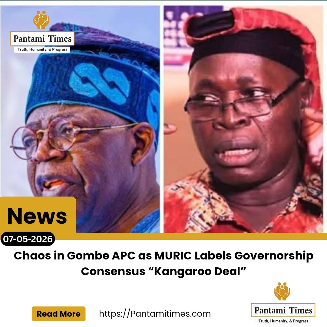 PantamiTimes's tweet photo. A human rights organisation, the Muslim Rights Concern (MURIC), has rejected the reported governorship consensus arrangement of the All Progressives Congress (APC) in Gombe State, describing it as “a kangaroo consensus” and calling on President Bola Ahmed Tinubu to intervene.

Read more: https://t.co/1qQDHk4wUl