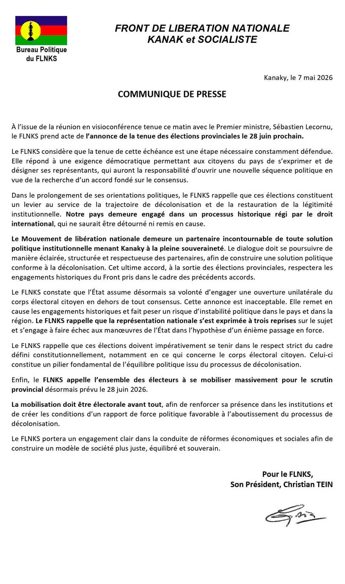 Kanaky_Freedom's tweet photo. 📢 FLNKS – PROVINCIALES 2026

✅ Valide la date du 28 juin
❌ Refuse l’ouverture du corps électoral (natifs + conjoints) sans consensus

🔗 https://t.co/bgfk5EhaNk

Rejoignez-nous la famille : https://t.co/E1c6FocAlJ 🇳🇨 https://t.co/ldrAgejAwt