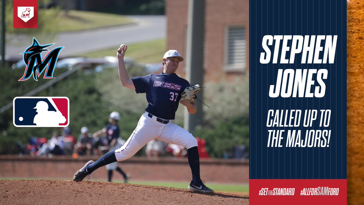 SamfordBaseball's tweet photo. 🚨NEWS ALERT🚨

The Miami Marlins have called former Samford pitcher Stephen Jones up to the Major Leagues!!!

📰https://t.co/YShJDtzufB

#SetTheStandard | #AllForSAMford https://t.co/fZfNLTDB2f
