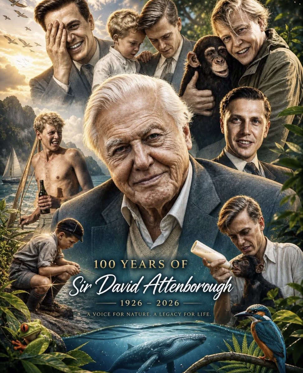 MitchellGlenn's tweet photo. The legendary Sir David Attenborough turns 100 today 

He’s enriched our collective lives for decades through his curiosity for the natural world and his myriad documentaries 

All delivered in that distinctive voice

A life well lived 

💯 🥂 https://t.co/ExVBa1tmfj