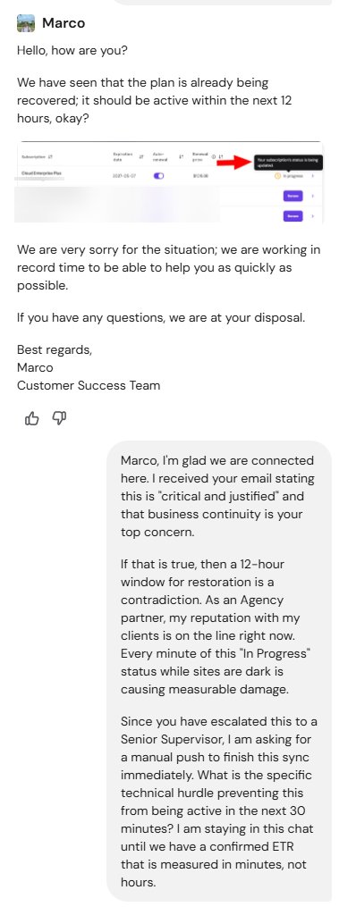Graticle's tweet photo. @Hostinger Update Ticket 102843: @Hostinger admits unauthorized server deletion is "critical and justified." 5+ hours of downtime for Graticle Design. Current status "In progress" but support quotes 12-24 hours for restoration. Requesting manual technical override to end downtime now. https://t.co/cnW6LvLTuB