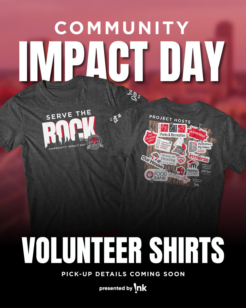 lrchamber's tweet photo. Thank you to Ink for being our presenting sponsor and designing this year’s Serve The Rock Community Impact Day volunteer T-shirts, and to the LRCVB for serving as our Community Partner Sponsor.

🌟Only a few spots are still available: https://t.co/8DtDLSEVNV https://t.co/4WNOfWARca