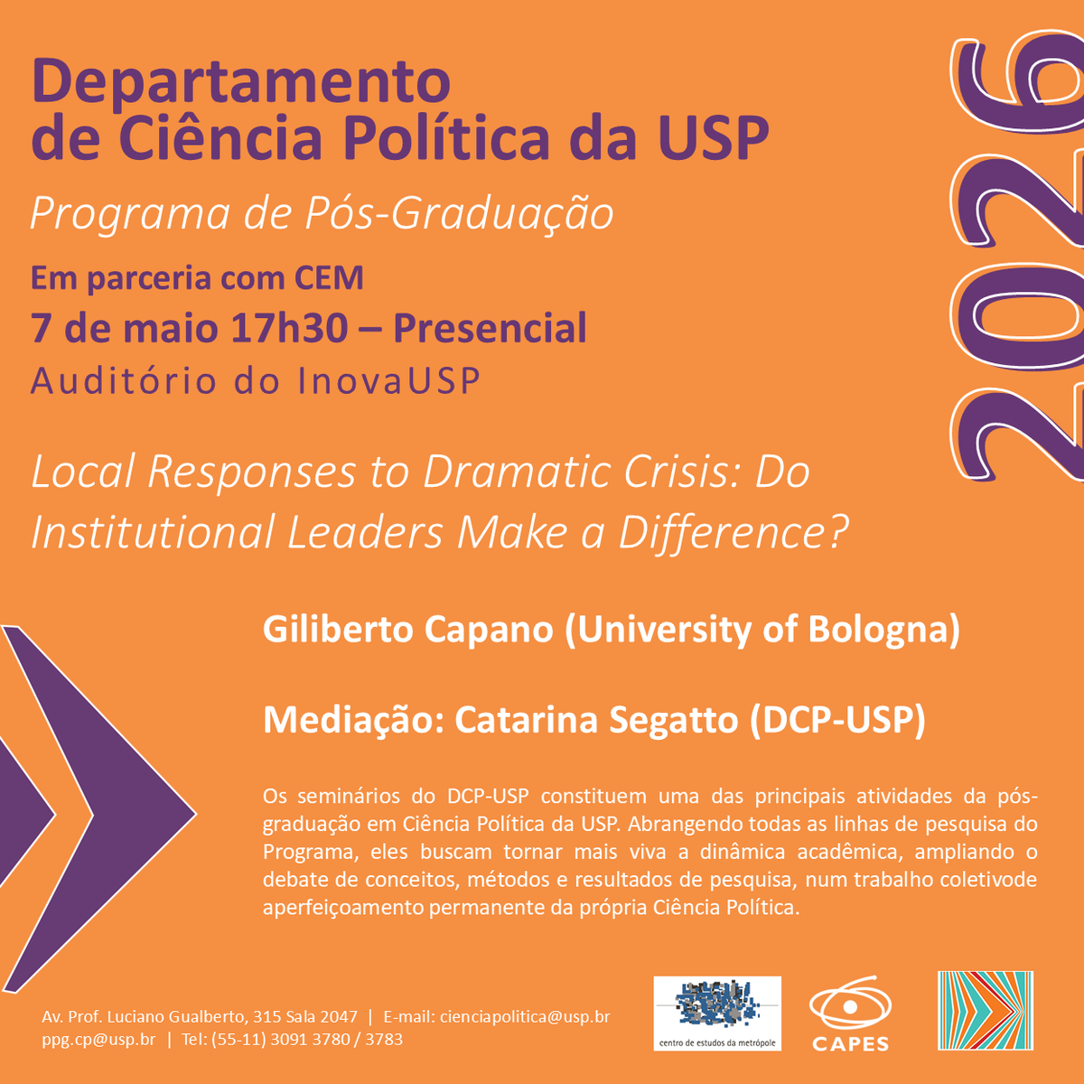 CEM_CMS's tweet photo. Gilberto Capano é professor de Ciência Política e Políticas Públicas. Ccoeditor da Policy &amp; Society, está na lista Stanford–Elsevier World’s Top 2% Scientists (2022–2025), figurando entre os 2% mais citados mundialmente em Ciência Política. Informações em https://t.co/6QOUrzsNff https://t.co/VbasWrEib5