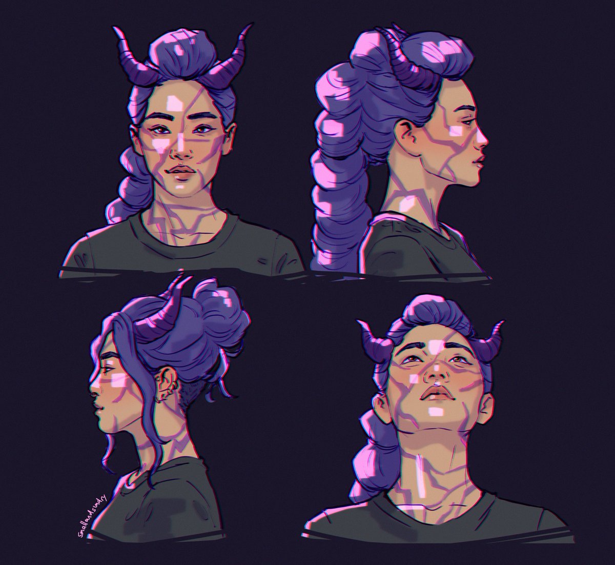 rumi + horns face studies (and one undercut rumi) cos ive still got polytrix on the brain