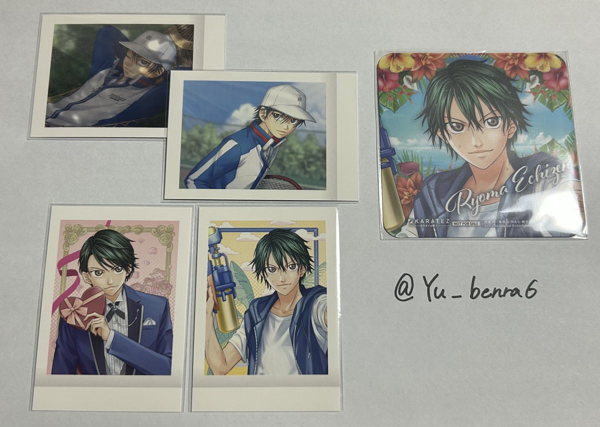 Yu_benra6's tweet photo. @mirutan_R はじめまして、検索より声掛け失礼いたします🙇‍♀️当方画像のものを所持しています。
全て同種で、
越前(スチル)2⇔遠山(スチル)2
越前(新規絵)2⇔遠山(ノーマル新規絵)2
越前(コースター)1⇔遠山(コースター)1
でのお取引は可能でしょうか。郵送での取引希望です、ご検討の程よろしくお願いいたします。 https://t.co/bZgV3aiAoN
