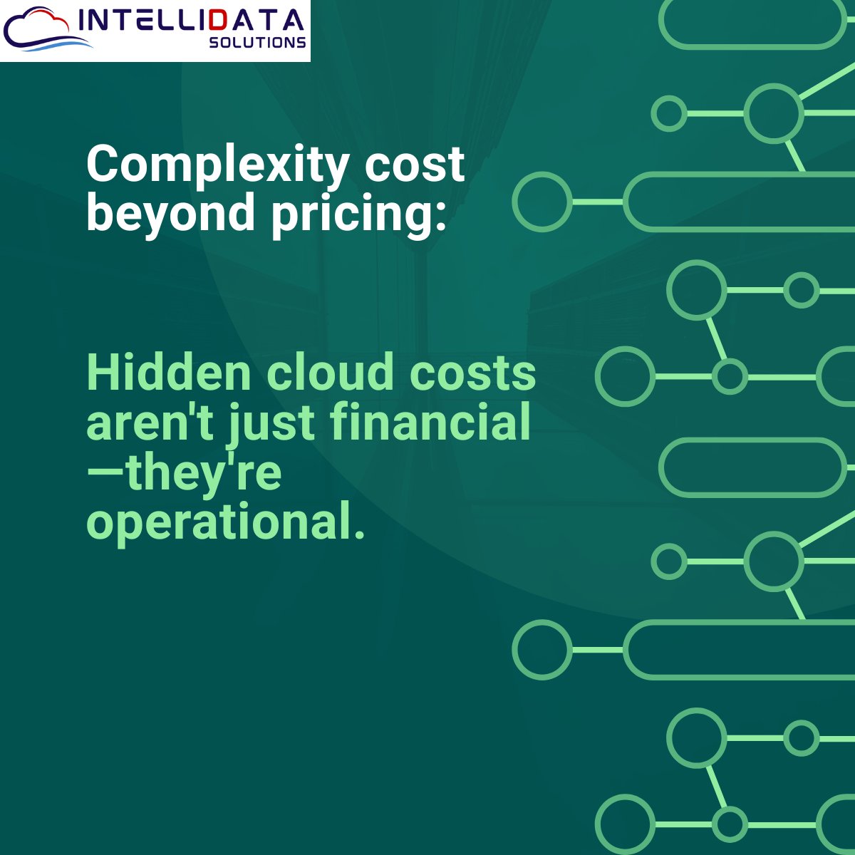 Intellidsi's tweet photo. Complexity cost beyond pricing: Hidden cloud costs aren’t just financial—they’re operational.

Managing fragmented cloud environments consumes internal resources and slows execution. 

IntelliData simplifies infrastructure so teams spend less time managing and more time moving forward.

#CloudCosts #HiddenITCosts #OperationalEfficiency #CloudInfrastructure #PrivateCloud #InfrastructureManagement #ITComplexity #CloudComplexity
