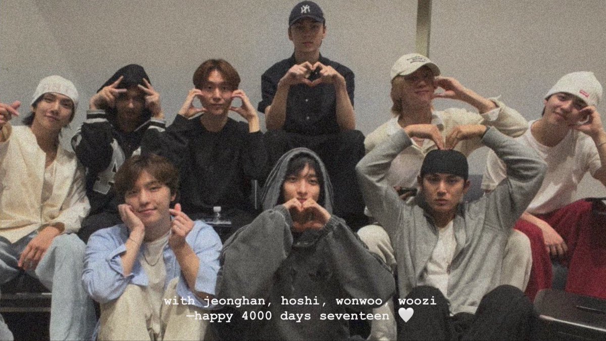 before the day ends; happy 4000 days seventeen 🥹🩷 terima kasih karena selalu mengusahakan untuk tetap bersama bagaimanapun keadaannya. dengan banyaknya kepala, dengan banyaknya isi pikiran, dengan banyaknya perbedaan sifat dan sikap, kalian tetap bertahan bersama sampai di hari