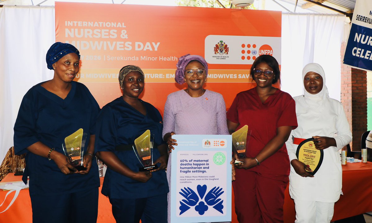 UNFPATheGambia's tweet photo. To observe #IDM2026, we joined the #Serekunda Minor Health Center to honor outstanding midwives while also providing cervical cancer screening services to support women’s health & wellbeing.
As we celebrate #midwives, we reaffirm our commitment to ensuring every woman has access to quality healthcare.
#DeliveringForTheGambia