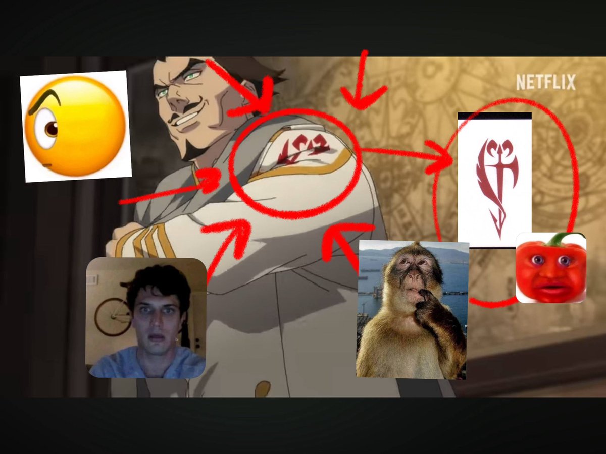 Vrubsi's tweet photo. I watched the new Netflix DMC video and wondered WHY Arius has the Order of the Sword insignia on his shoulder. WDYM. https://t.co/6jEGLw0Fvd