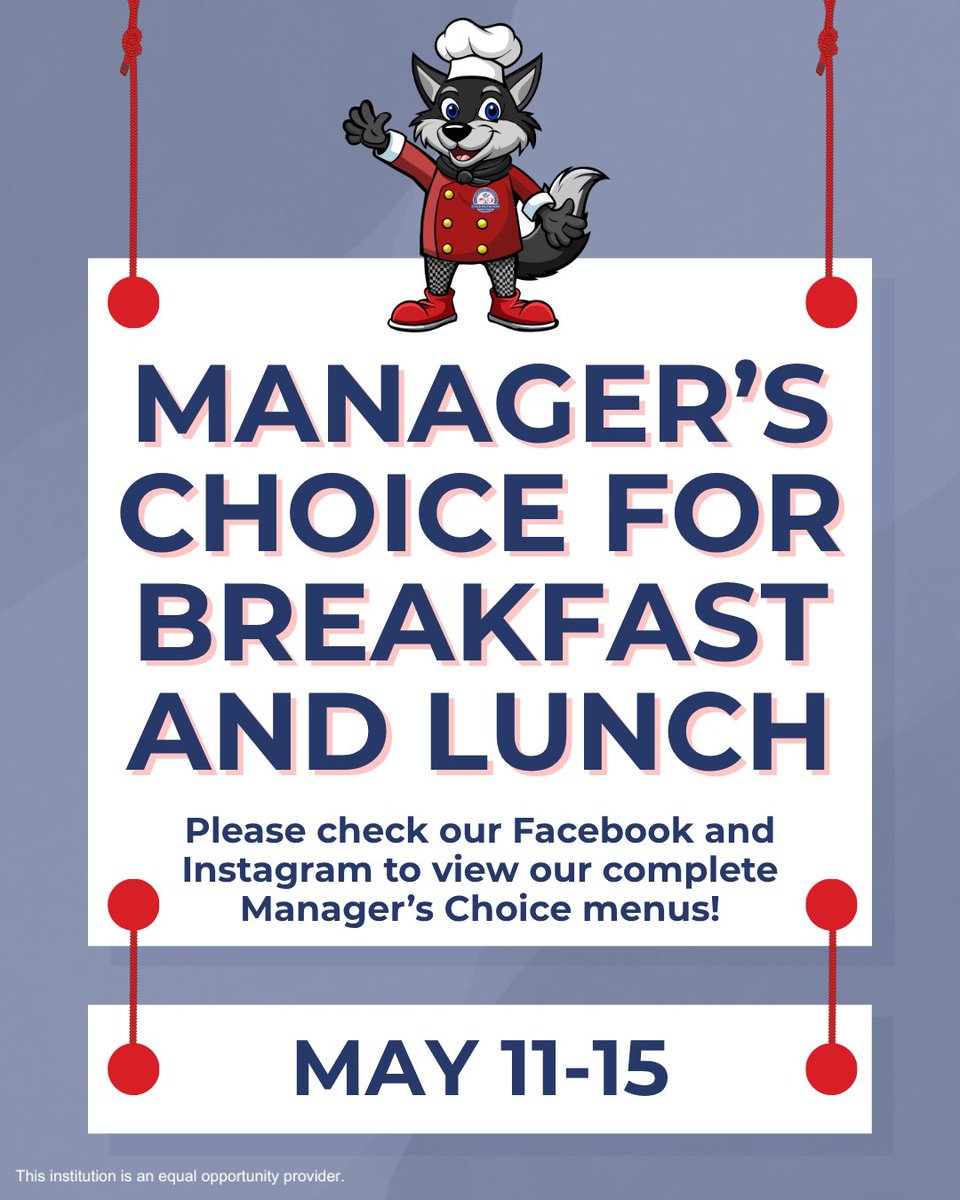 DothanCNP's tweet photo. Next week’s menus are Manager’s Choice! 🍽️ Please check our Facebook and Instagram posts to view your school’s specific menu for the week.

*Menus are subject to change due to food availability. Thank you for your patience and understanding!

@DCSdothan #lovedothan #DothanAL https://t.co/IACUWgXNtc