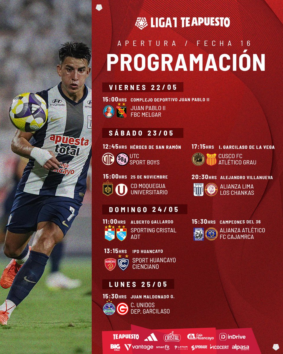 ¡Tendremos una fecha 16 espectacular en el Apertura! 🔥

#Liga1TeApuesto
#ElADNdelHincha