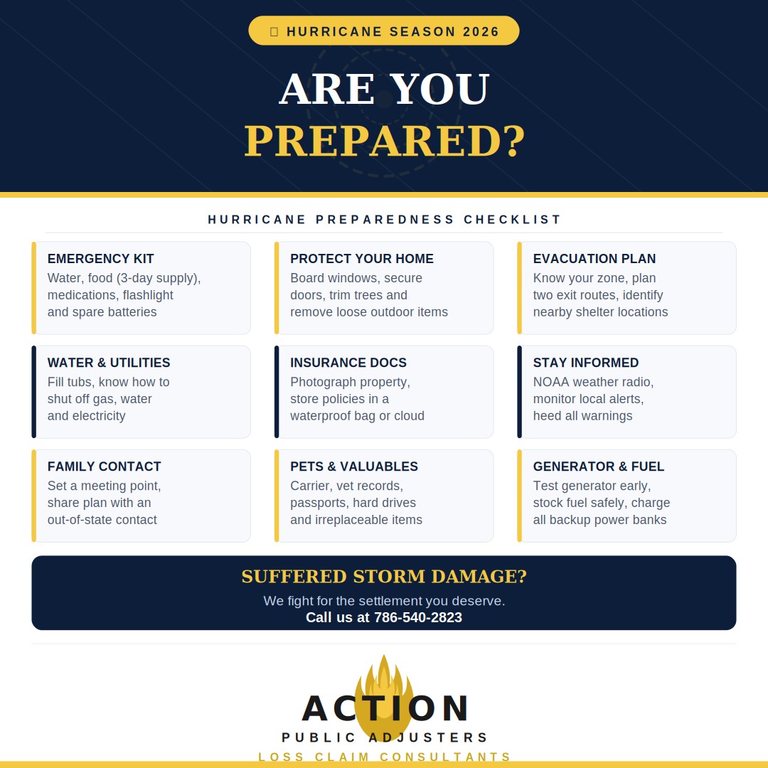 yoel18's tweet photo. ⚠️ Hurricane Season 2026 is less than a month away — and at Action Public Adjusters, we believe preparation is your greatest protection.Before the storms arrive, we strongly recommend every  ✅ Know who to call if Action Public Adjusters is here for you.
📞 786-540-2823 https://t.co/H4tEMi2VaJ