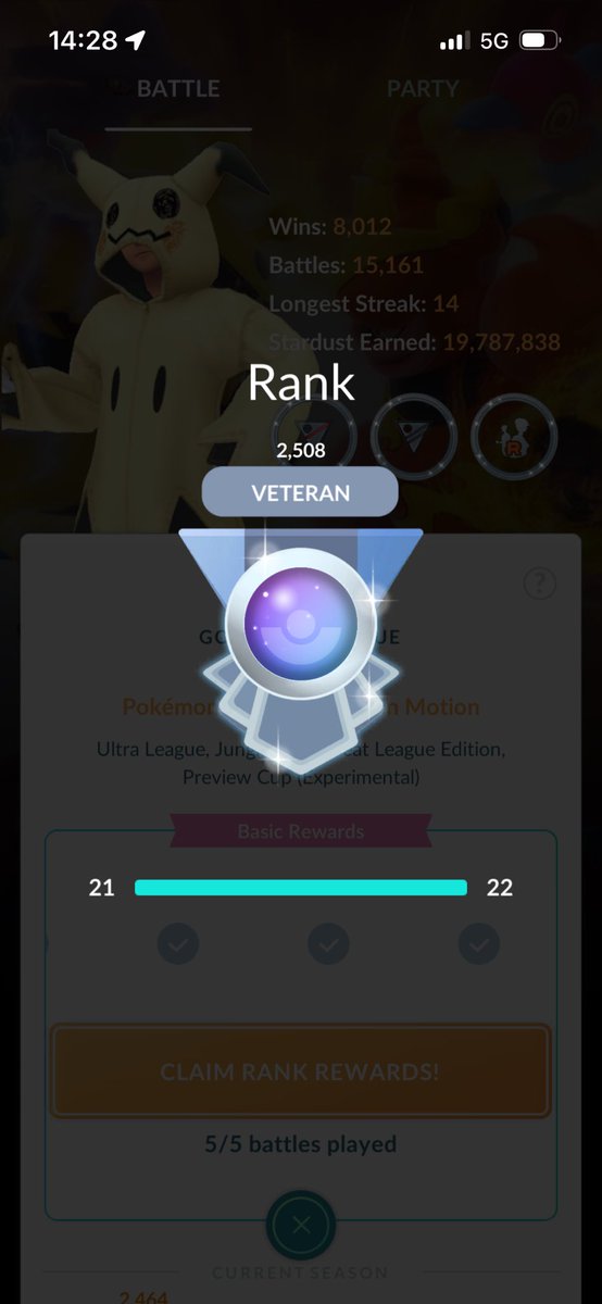 Craig8396's tweet photo. ELO up 300+ in just a few days, I love the Ultra League! #PokemonGO #GOBattleLeague #GBL https://t.co/HN1yf1yTLu