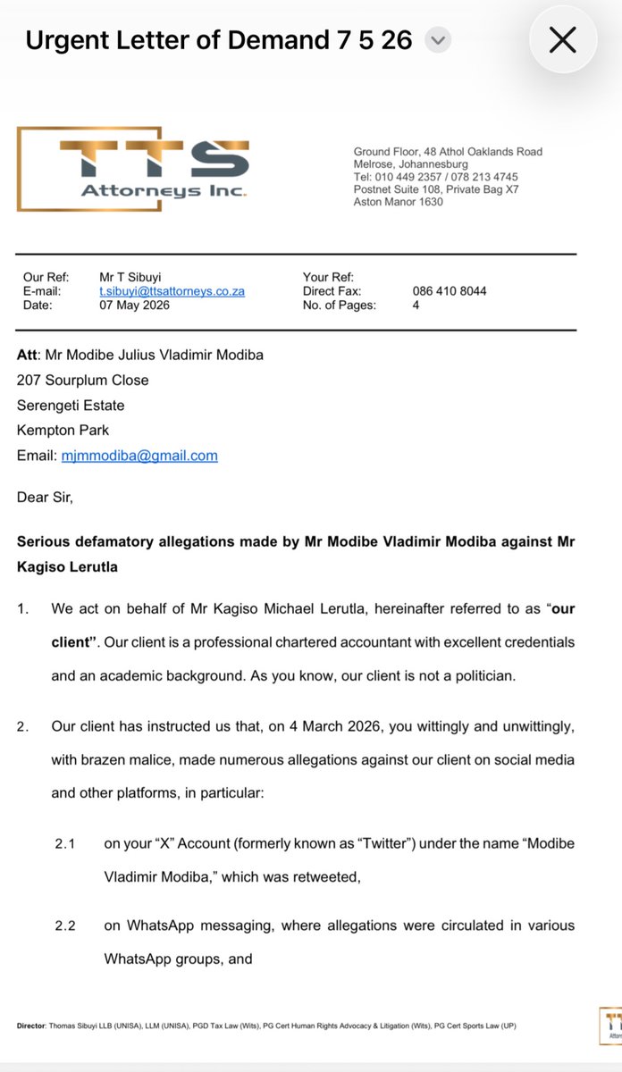 EKURHULENI BREAKING NEWS 🔥🔥

After the President of th ANCYL league sent me a legal letter, the new City Manager of Ekurhuleni Kagiso Lerutle sent me a legal letter as well. 

Lerutle was the one who genuinely approached me and told me that he loves my work of exposing
