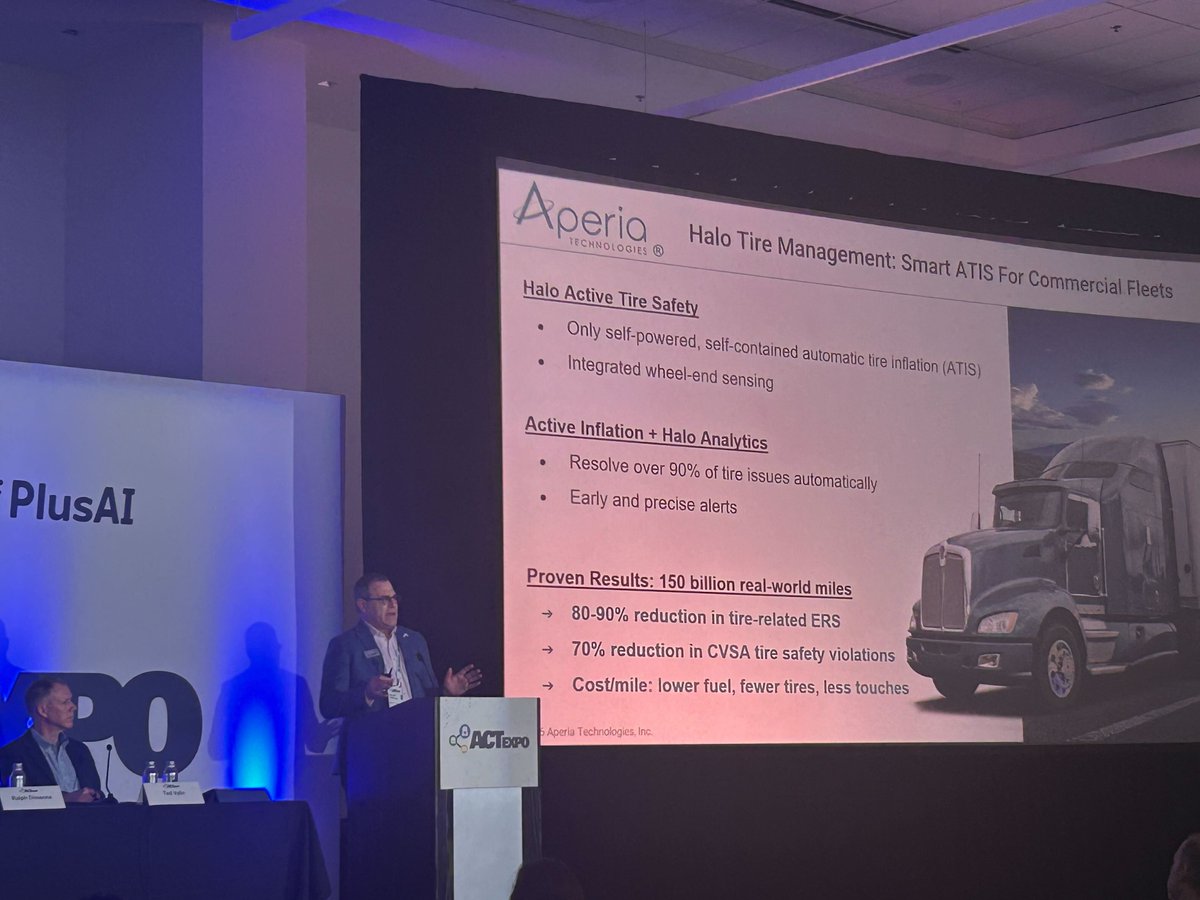 AperiaTech's tweet photo. Great week at the Advanced Clean Transportation Expo in Vegas! Thanks to @PenskeNews and TForce freight for showcasing trucks equipped with Halo! Proud to support fleets driving efficiency, safety, and sustainability forward. #ACTExpo #Trucking #FleetTech https://t.co/Yy5CPbBUMW