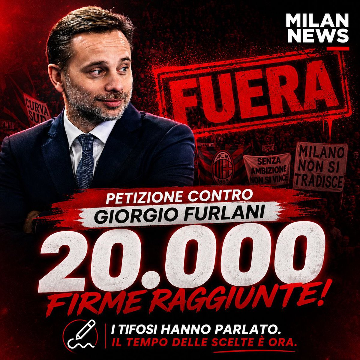 📈🤬 Le firme della petizione contro Giorgio #Furlani hanno toccato (e superato) quota 20.000.
