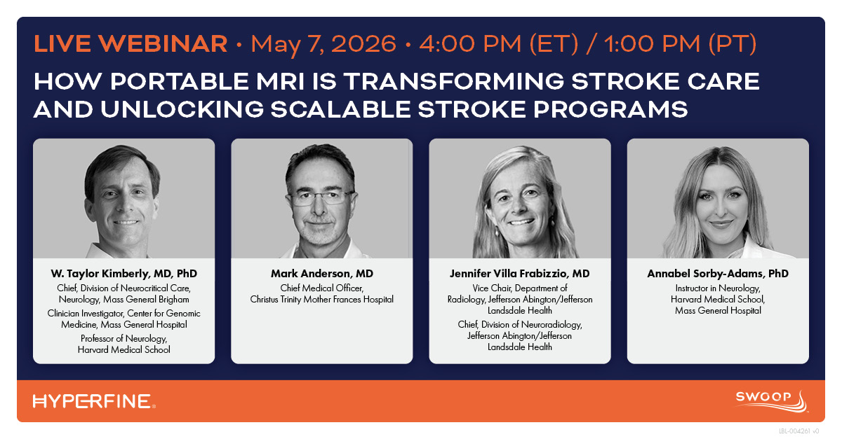 Hyperfine's tweet photo. Today is the day! Register now to learn how #portableMRI is transforming stroke programs with faster imaging for faster decisions. Join our live webinar with leading clinicians later today. 
https://t.co/pzbKJFtIJr
#Hyperfine #SwoopSystem #StrokeAwarenessMonth https://t.co/cNdpxcqFyh