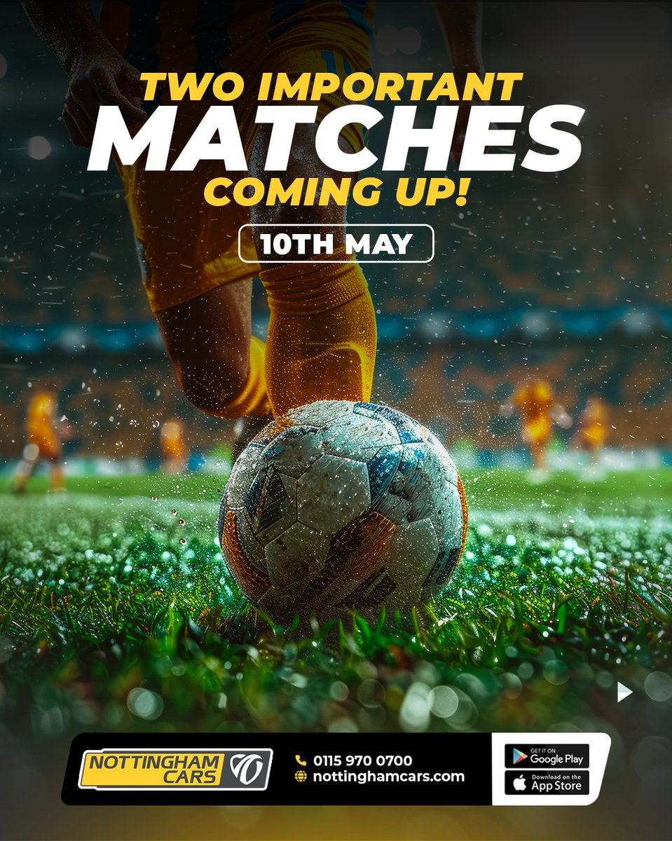NottinghamCars's tweet photo. Sunday's massive in Nottingham. Forest take on Newcastle at 1pm, and Notts County head to Chesterfield for the playoff semi-final first leg at 6pm. 

Two important games, two reasons to get out and support. Jump in with Nottingham Cars and be part of it. https://t.co/TP0awpyglK