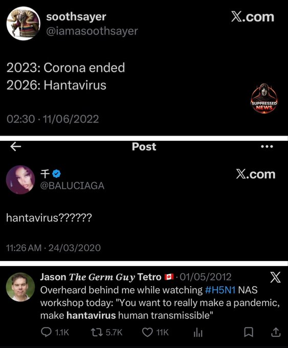 libro_xo's tweet photo. Three different accounts posted about Hantavirus in 2022, 2020 and 2012.  
How is this even possible? How did they know? https://t.co/PQBjb1EYiT