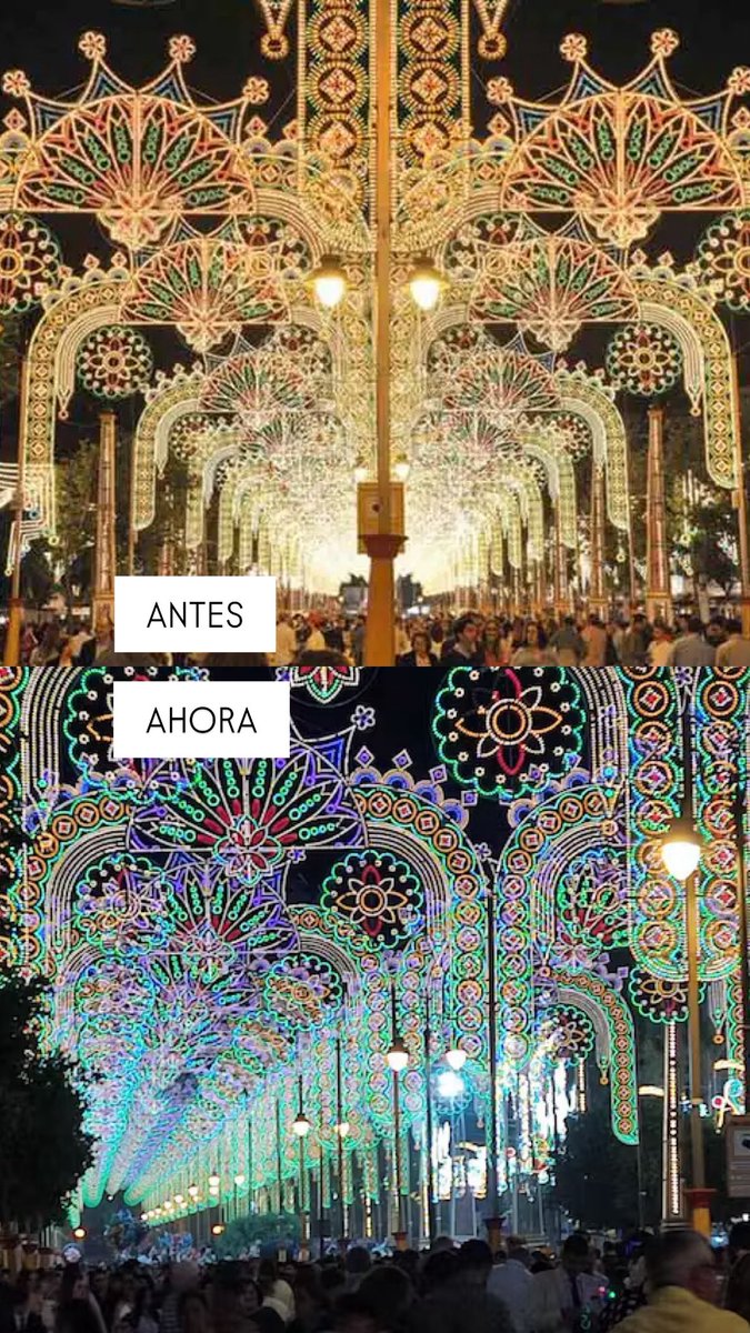 ¿Dónde hay que firmar para que vuelvan las luces de la Feria del Caballo y quiten estas que más bien parecen de verbena arrabalera? 
Por favor, <a href="/ciudadjerez/">Ayuntamiento de Jerez</a>, está muy bien que se pase a iluminación LED, pero hay formas y formas.