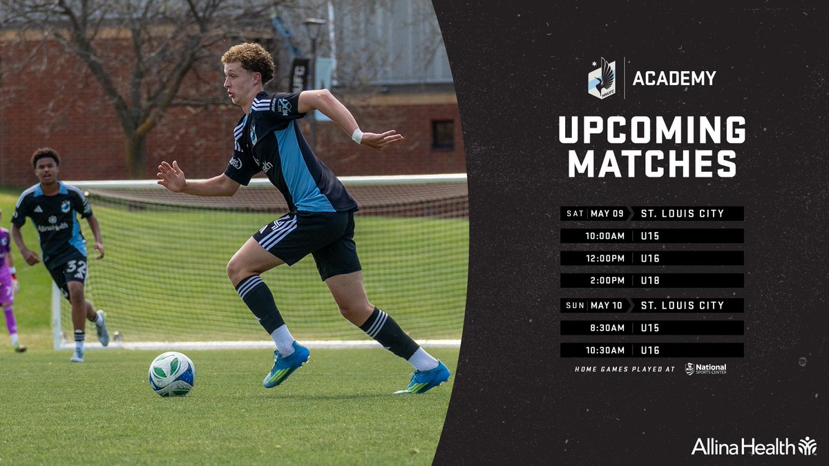 MNUFC_Academy's tweet photo. We're down to the final matches of the season! Cheer on the Academy this weekend in Blaine. https://t.co/XZFxsO3w1S