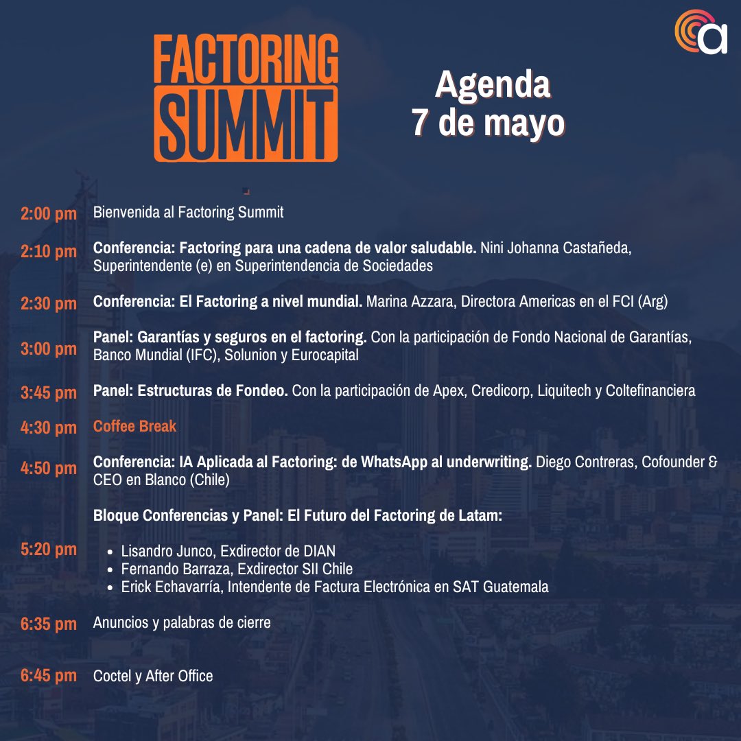 AsofaceCol's tweet photo. Esta tarde Bogotá se convierte en punto de encuentro para hablar del presente y el futuro del factoring en Latinoamérica 

Nos acompañan speakers y líderes de Colombia, Chile, Guatemala, Argentina y USA para reflexionar sobre la potencia de la factura electrónica y el factoring https://t.co/ParTAEi4Cu