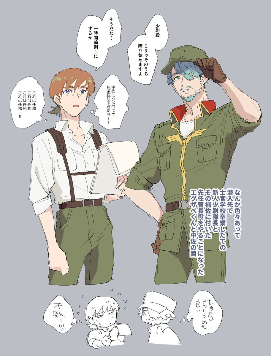 諸々あって階級の上下が逆転したえぐざべくんと中佐　描きました