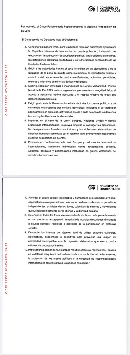 El régimen de los ayatolás está asesinando a cámara lenta a una Premio Nobel de la Paz.

Exigimos la liberación inmediata de Narges Mohammadi y de todos los presos políticos.

Irán merece libertad.

<a href="/GPPopular/">Grupo Popular Congreso</a>