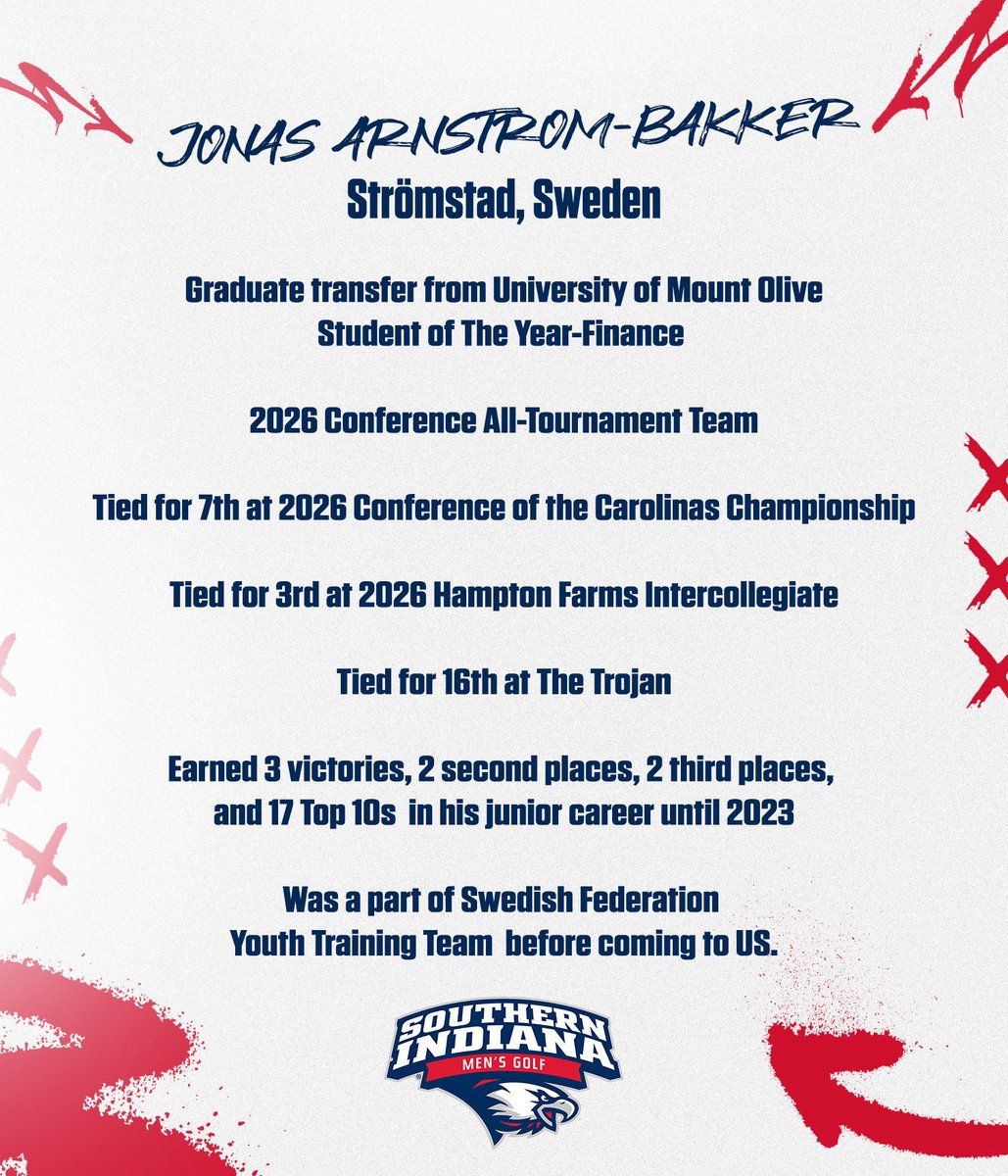 USIMGolf's tweet photo. Help us welcome Jonas Arnstrom Bakker to the USI Men’s Golf family! Let’s go USI! 🦅⛳️ https://t.co/1yiB3m1Ucd