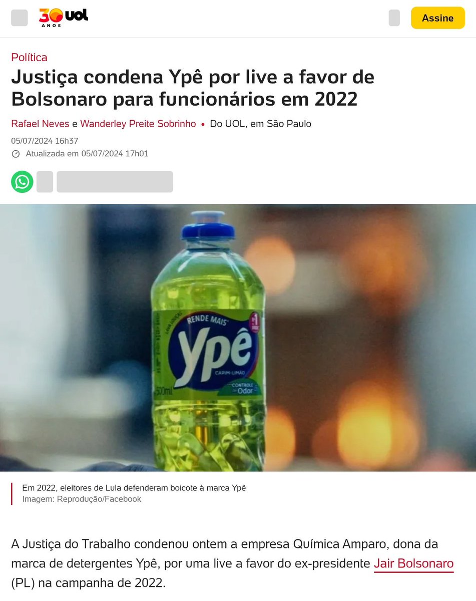 Mas é claro que algum órgão não deixaria barato o fato da Ypê apoiar Bolsonaro em 2022. Até que demorou muito. Só por causa disso vou estocar Ypê em casa.