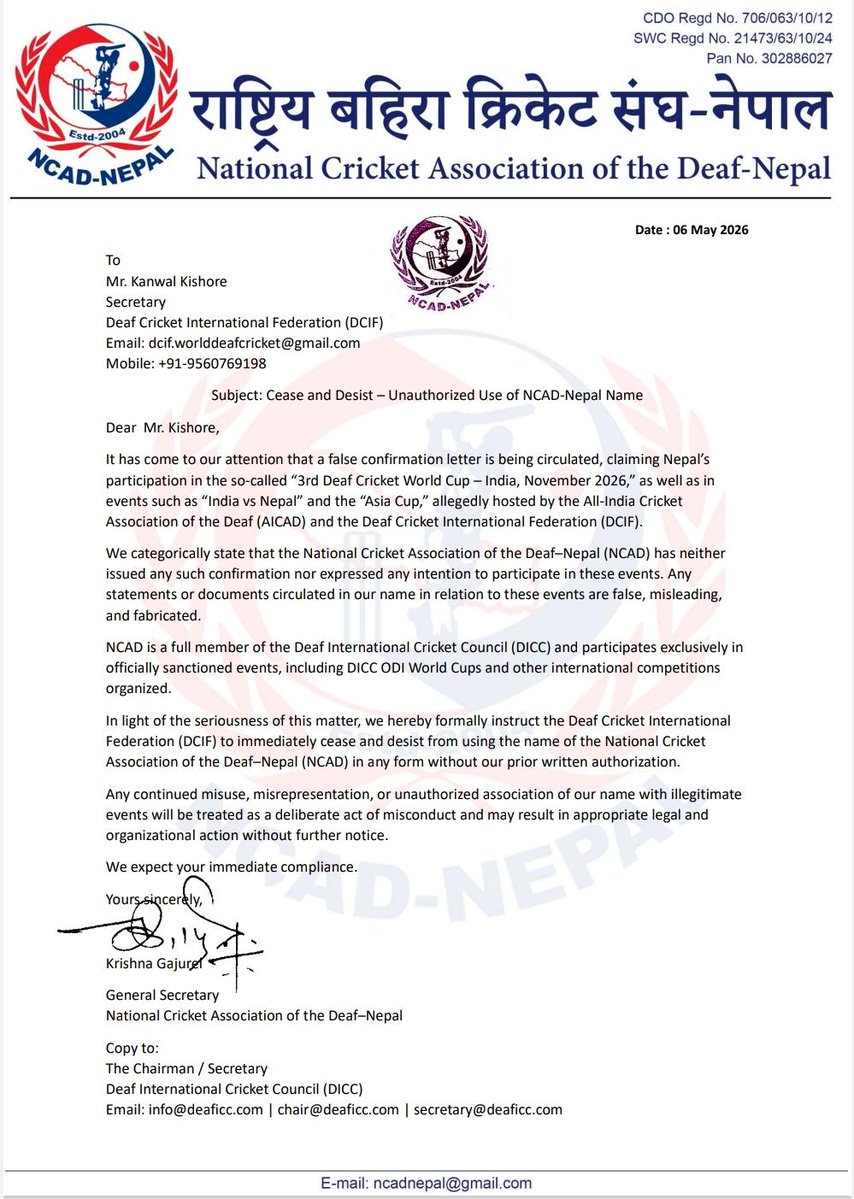 INDIAN DEAF CRICKET ASSOCIATION (IDCA)🇮🇳 tweet media