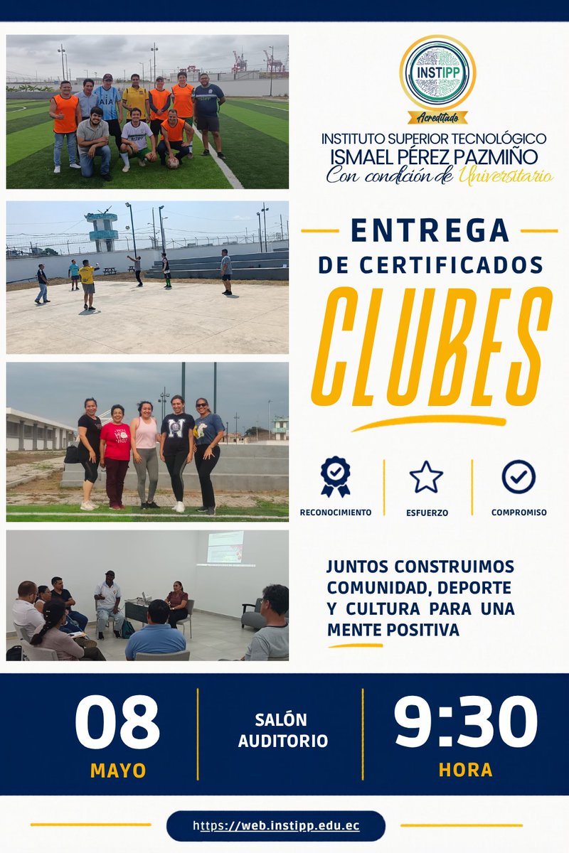 instipp1's tweet photo. ENTREGA DE CERTIFICADOS CLUBES

Se invitación a toda la comunidad docente y administrativa a participar en el acto de entrega de certificados de los clubes, espacio en el que se reconocerá el compromiso, esfuerzo y participación de quienes formaron parte de estas actividades. https://t.co/O0gQUfAmO9