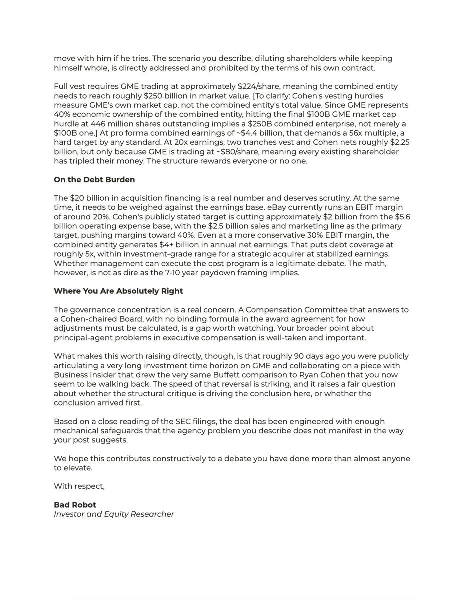 foxenflask's tweet photo. A respectful response to Michael Burry's letter published today, 5/7/26, commenting on Ryan Cohen and the $GME x $EBAY proposition (posting his letter in comments) https://t.co/S1bvLwRCXU