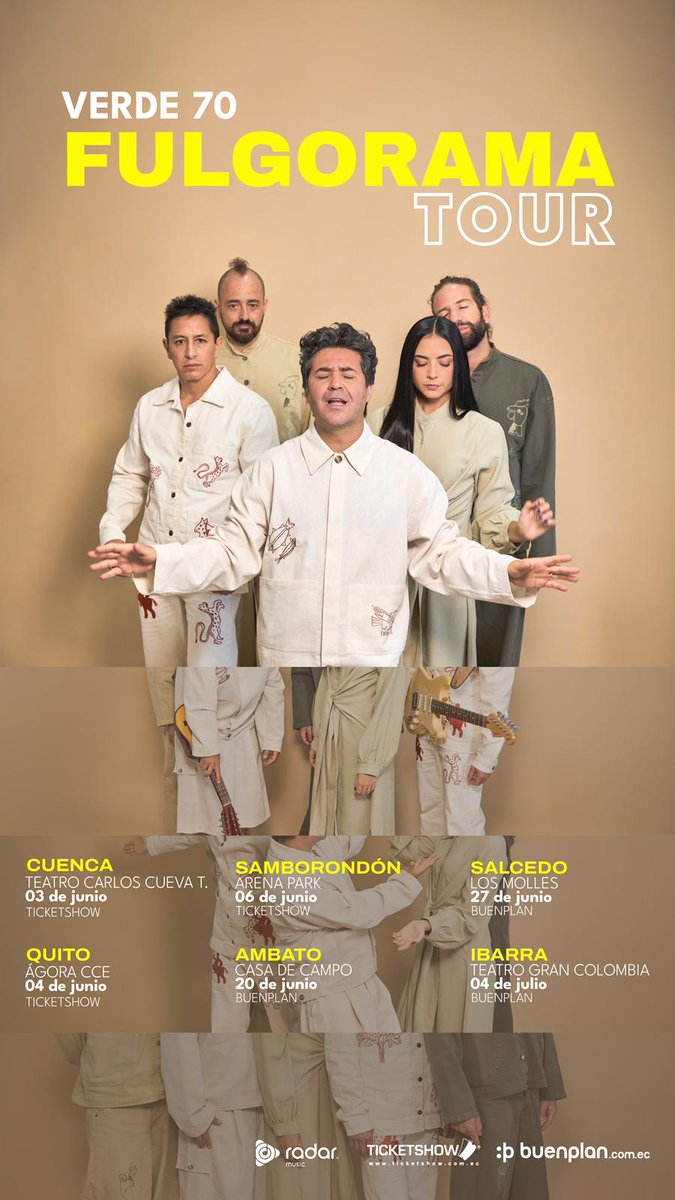 VERDE70oficial's tweet photo. ☄️ FULGORAMA TOUR 2026 ☄️

Entradas ya a la venta: https://t.co/yo7oaf7nIA o en el link de nuestra bio. Los esperamos!

#verde70 #fulgorama https://t.co/SGtx1REYMI