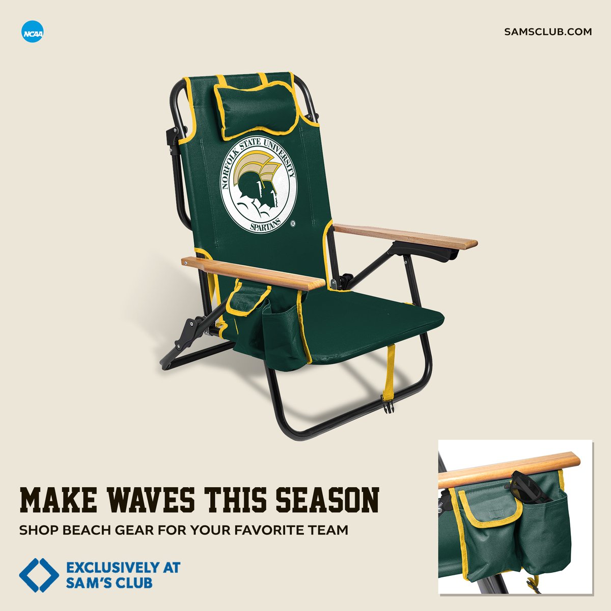 Norfolkstate's tweet photo. From campus to the coast, Spartans show up in green and gold. Norfolk State University has been selected for the 2026 Sam’s Club campaign. 🌊🔰

Make waves this season with official NSU beach gear, exclusively at Sam’s Club. https://t.co/tzRdu1QrBd