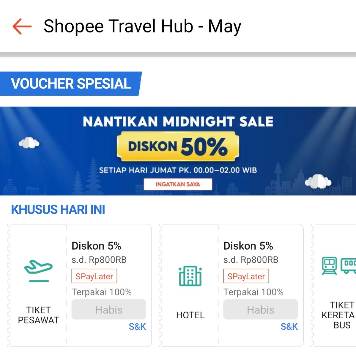 siapa tau adalagi midnight sale travel

DISKON 50% 250RB ⏱️00:00-02:00

berlaku tiket KAI, hotel, pesawat, bus, dll

📍minbel 150RB

Cara war:
1.masuk ke menu ini👇🏻
s.shopee.co.id/1VvqIyMx7L
2.pilih langsung menu hotel/tiket kereta/bus >klik
3.klik banner kaya di pict 1
4.nanti