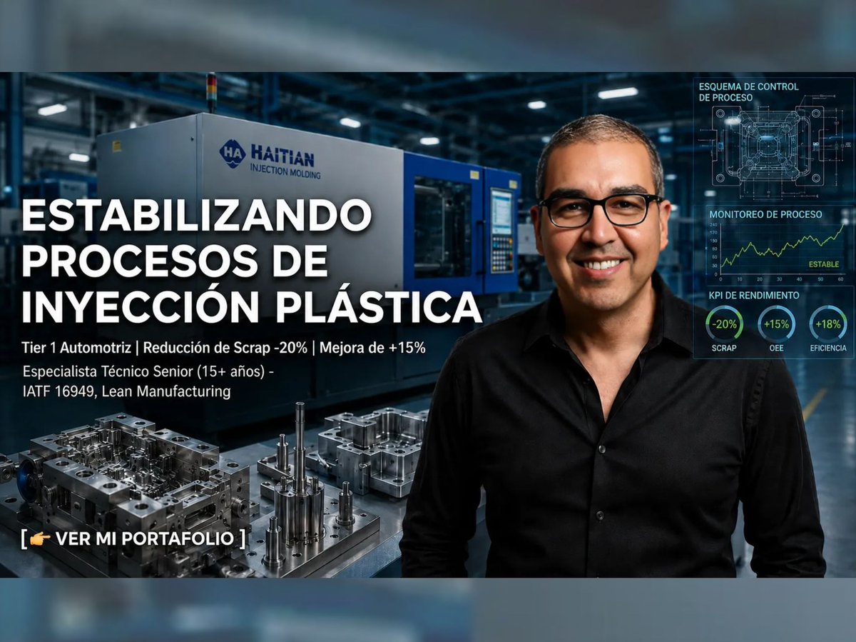 PabloBirabica's tweet photo. 🚨 ¿Scrap alto y procesos inestables?
Soy Pablo Birabica, Especialista Senior Inyección Plástica Tier 1 (15+ años).
✅ -20% Scrap  
✅ +15% OEE  
✅ IATF 16949

👉 Portafolio:
https://t.co/TlnM9BfJ8q

Abierto a oportunidades | GBA Oeste

#InyeccionPlastica #Automotriz #operador https://t.co/kyPdIfz4Jv