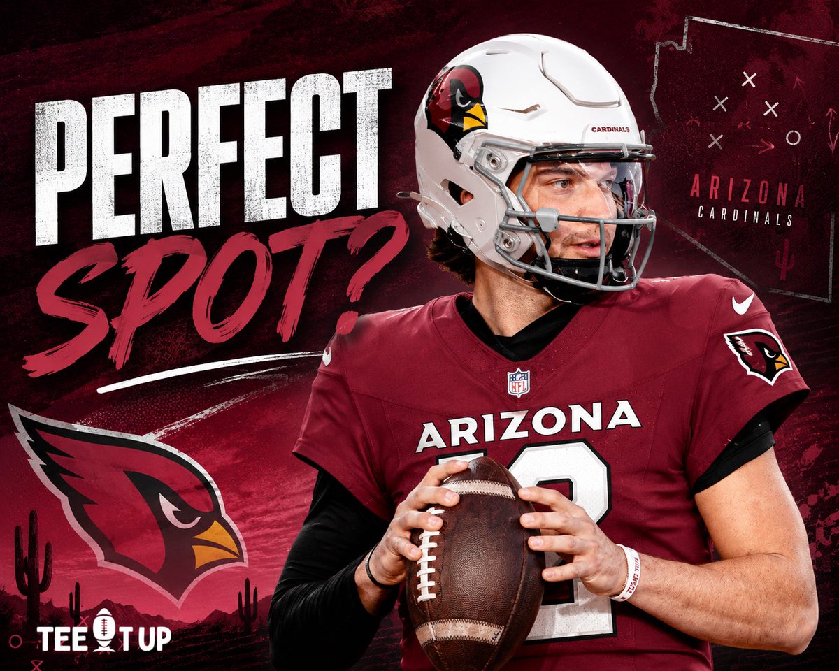 TeeitUpFootball's tweet photo. Brendan Sorsby to Arizona just makes too much sense to me.. 

Sit him behind QB Jacoby Brissett for a year while he develops, then let him take over with:
• WR - Marvin Harrison Jr.
• TE - Trey McBride
• WR - Michael Wilson
• WR - Kendrick Bourne
• RB - Jeremiyah Love
• RB -Tyler Allgeier

Athletic QB. Big arm. Playmaker outside structure.

THOUGHTS? 🌵