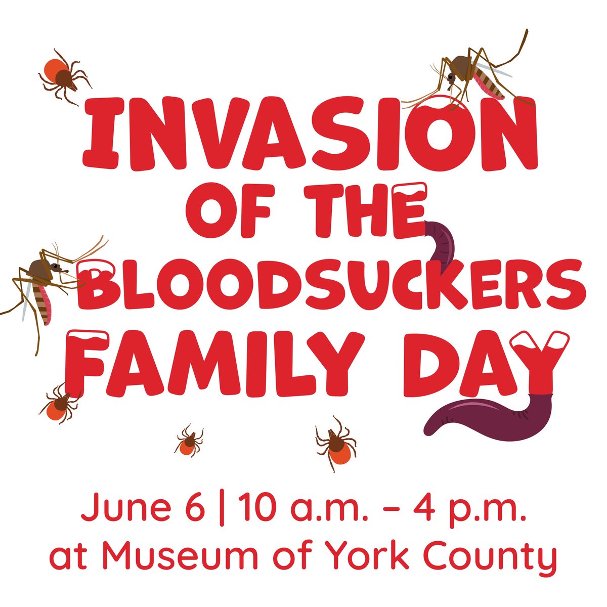 CHMuseums's tweet photo. Tickets are NOW on sale for Invasion of the Bloodsuckers Family Day on Saturday, June 6, from 10 a.m. - 4 p.m. at https://t.co/5mIhR98QFa! 🪱🦇🦟 Step into a world of thrill, chills, and fun as we celebrate the fascinating world of bloodsuckers! https://t.co/5MFuLzJmrv