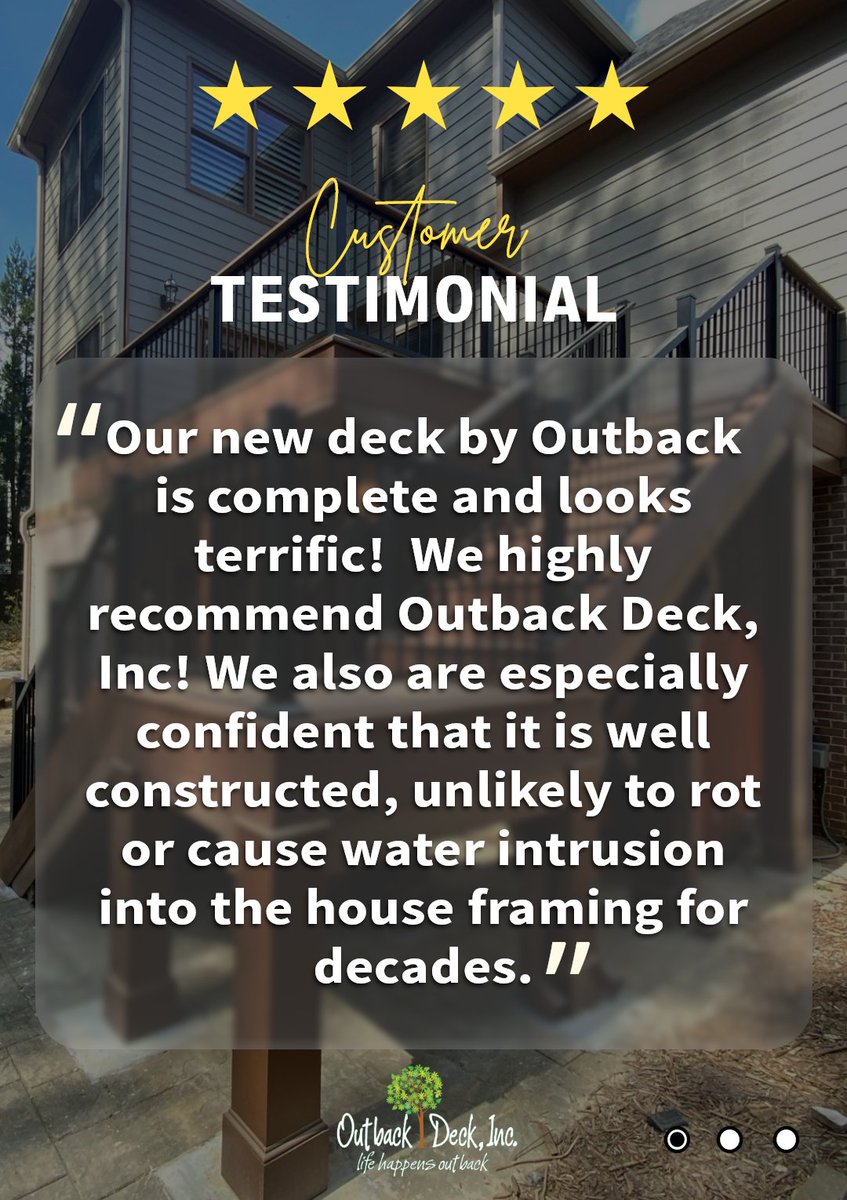 outbackdeckatl's tweet photo. ⭐️⭐️⭐️⭐️⭐️ Another Happy Homeowner!

From start to finish, we’re committed to our company values of TRUST, CARE, CONFIDENCE and GRIT.

Thinking about your own upgrade? Call us today: (678) 326-4300

#FiveStarService #HappyCustomer #DeckProject #OutdoorLiving https://t.co/wmGm5OfT4e