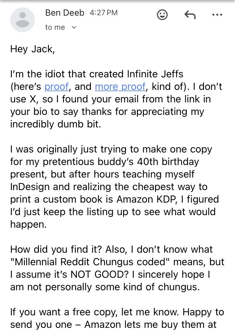 Update: oh my god

I have an excellent gag gift coming for my dad, Jeffrey Whitcomb.

Ben Deeb, you are not "some kind of chungus." Thank you.
